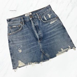 Agolde- Quinn High Rise Denim Raw Edged Skirt 25